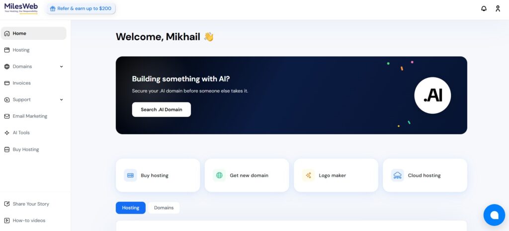 MilesWeb Dashboard
